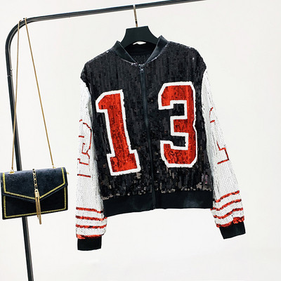 Női pulóver flitterekkel és cipzárral piros és fekete színben