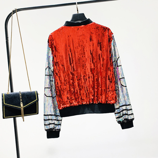 Női pulóver flitterekkel és cipzárral piros és fekete színben