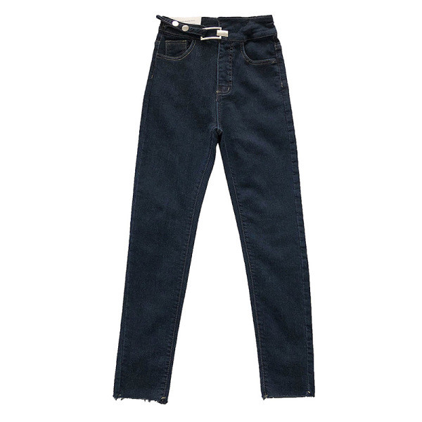 Női farmer fekete és kék színben, magas derékkal és csattal