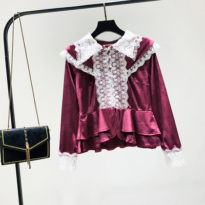 Új modell női ing gombokkal és csipkével fekete és lila színben