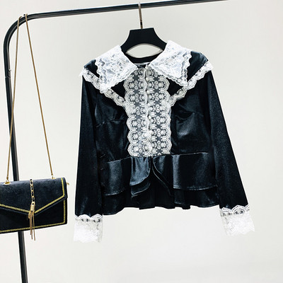 Új modell női ing gombokkal és csipkével fekete és lila színben