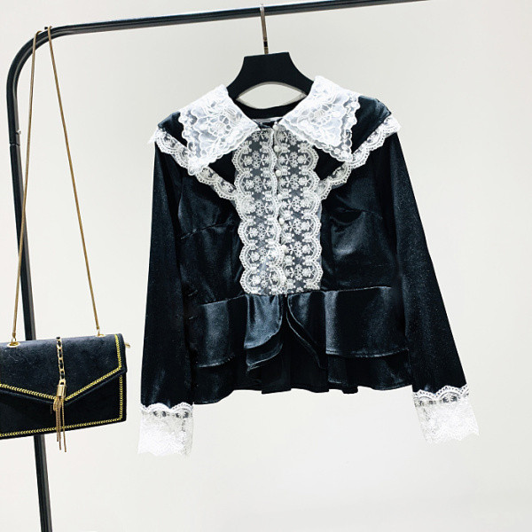 Új modell női ing gombokkal és csipkével fekete és lila színben