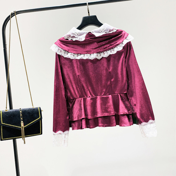 Új modell női ing gombokkal és csipkével fekete és lila színben