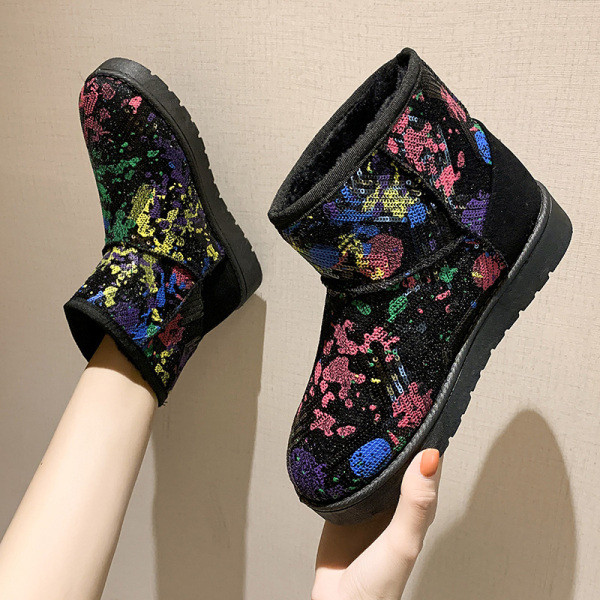 Alkalmi női csizma lapos talppal és flitterekkel fekete és szürke színben