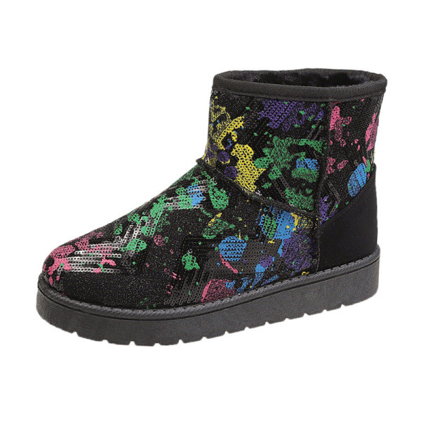 Alkalmi női csizma lapos talppal és flitterekkel fekete és szürke színben