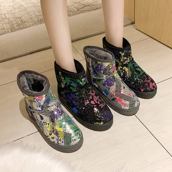 Alkalmi női csizma lapos talppal és flitterekkel fekete és szürke színben