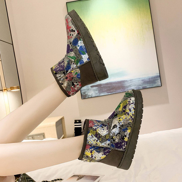 Alkalmi női csizma lapos talppal és flitterekkel fekete és szürke színben