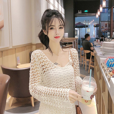 Átlátszó női csipkeblúz bézs színben