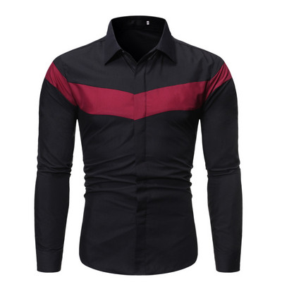 Модерна мъжка риза с копчета в черен и бордо цвят