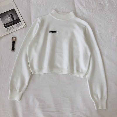 Női rövid pulóver három színben, félmagas gallérral és hosszú ujjal