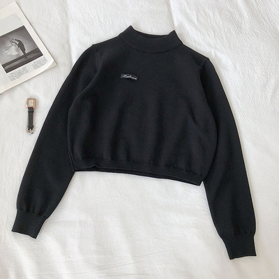 Női rövid pulóver három színben, félmagas gallérral és hosszú ujjal