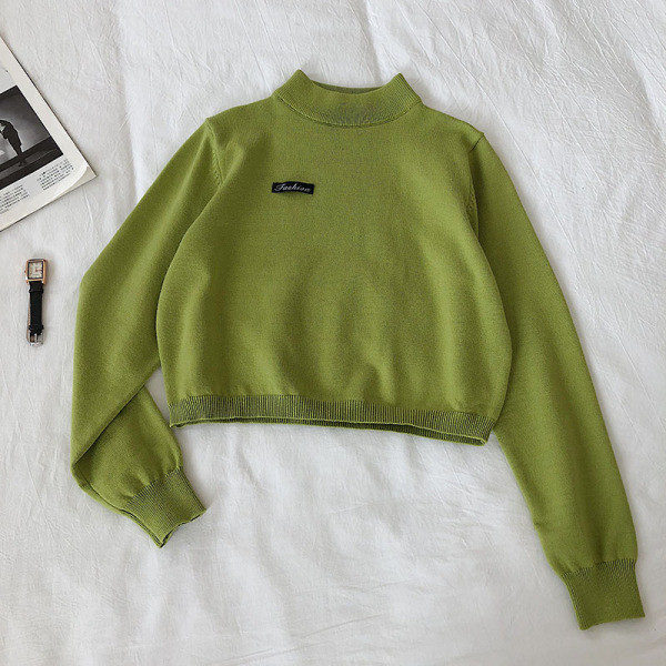 Női rövid pulóver három színben, félmagas gallérral és hosszú ujjal