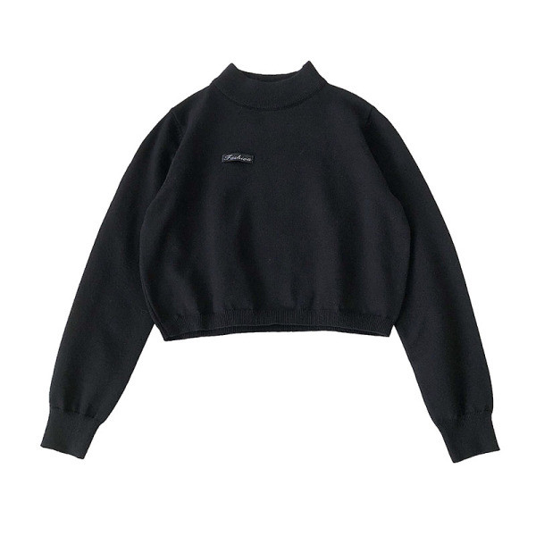 Női rövid pulóver három színben, félmagas gallérral és hosszú ujjal