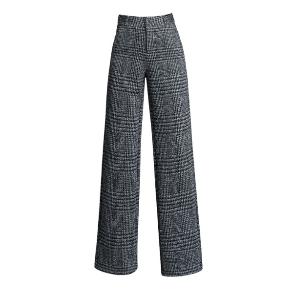 Kockás női nadrág széles modell magas derékkal és zsebekkel