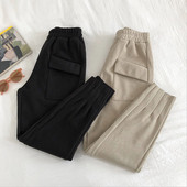 Női alkalmi nadrág két színben gumírozott derékkal és zsebekkel