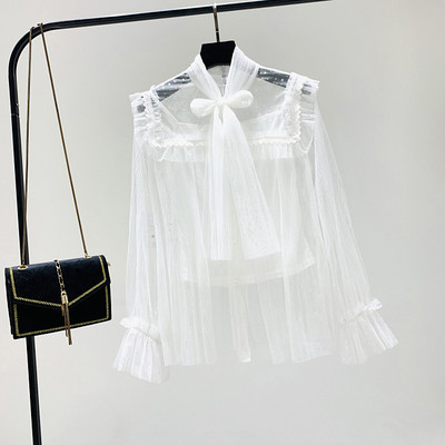 Új modell női ing szalaggal és tüllgombokkal