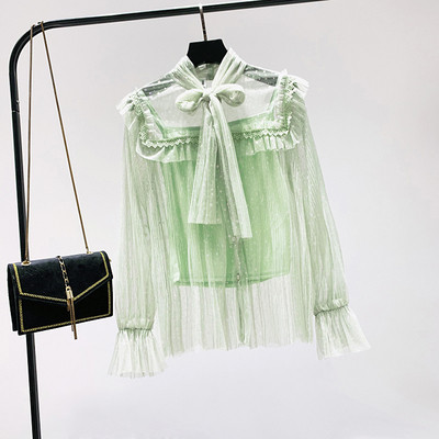 Új modell női ing szalaggal és tüllgombokkal