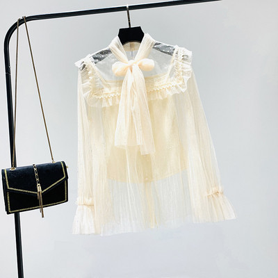 Új modell női ing szalaggal és tüllgombokkal