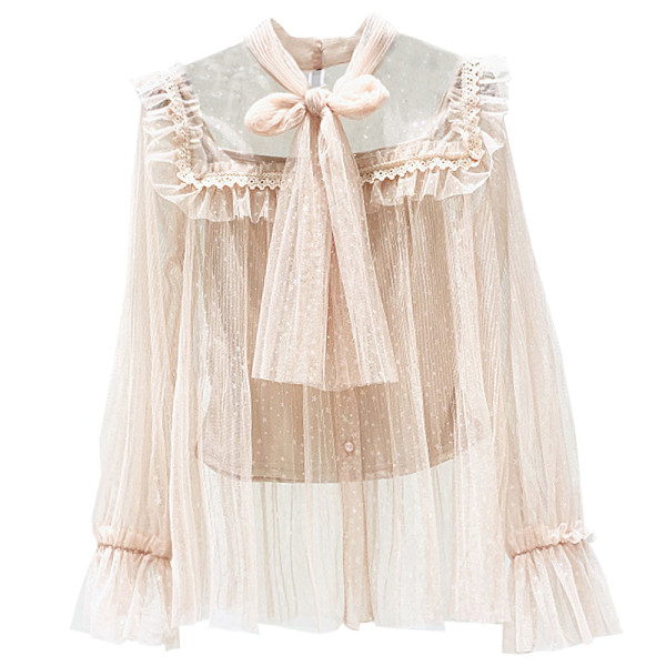 Új modell női ing szalaggal és tüllgombokkal