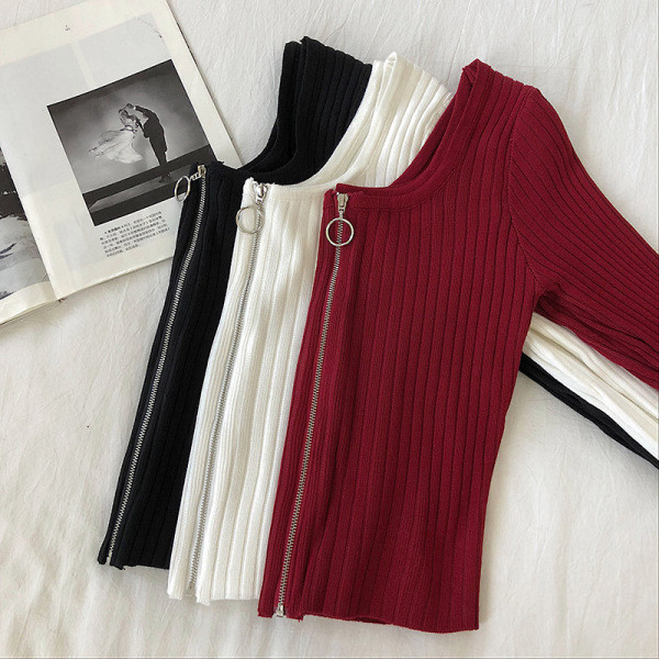 Καθημερινή γυναικεία μπλούζα με φερμουάρ και μακρύ μανίκι σε τρία χρώματα