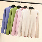 Μοντέρνο γυναικείο πουλόβερ με ψηλό κολάρο και κουμπιά σε τέσσερα χρώματα