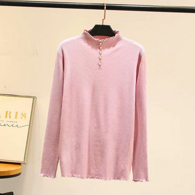 Μοντέρνο γυναικείο πουλόβερ με ψηλό κολάρο και κουμπιά σε τέσσερα χρώματα