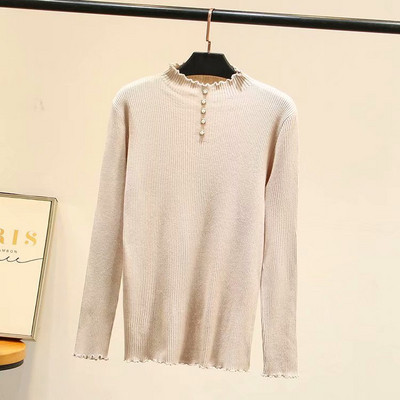 Μοντέρνο γυναικείο πουλόβερ με ψηλό κολάρο και κουμπιά σε τέσσερα χρώματα