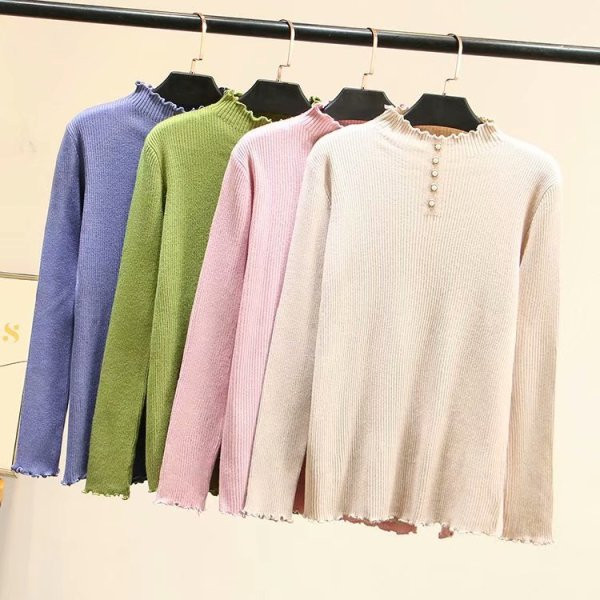 Μοντέρνο γυναικείο πουλόβερ με ψηλό κολάρο και κουμπιά σε τέσσερα χρώματα
