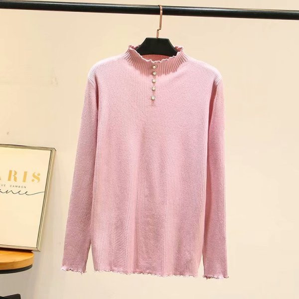 Μοντέρνο γυναικείο πουλόβερ με ψηλό κολάρο και κουμπιά σε τέσσερα χρώματα