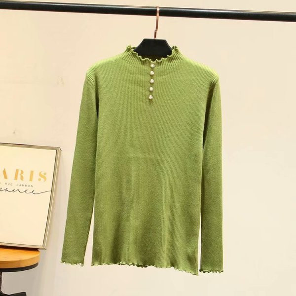 Μοντέρνο γυναικείο πουλόβερ με ψηλό κολάρο και κουμπιά σε τέσσερα χρώματα
