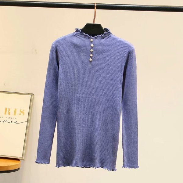 Μοντέρνο γυναικείο πουλόβερ με ψηλό κολάρο και κουμπιά σε τέσσερα χρώματα