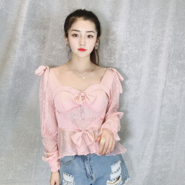 Új modell elegáns női blúz tüll ujjal