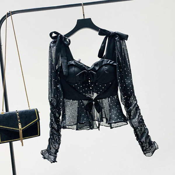 Új modell elegáns női blúz tüll ujjal