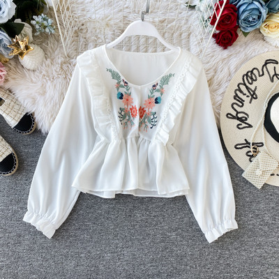 Modern női ing hímzéssel és hosszú ujjú öt színben