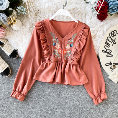 Modern női ing hímzéssel és hosszú ujjú öt színben