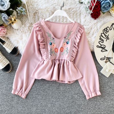 Modern női ing hímzéssel és hosszú ujjú öt színben