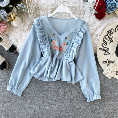 Modern női ing hímzéssel és hosszú ujjú öt színben