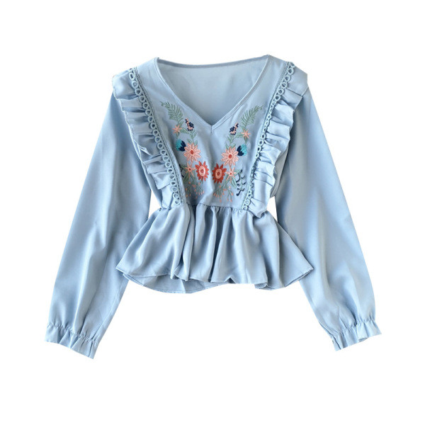 Modern női ing hímzéssel és hosszú ujjú öt színben