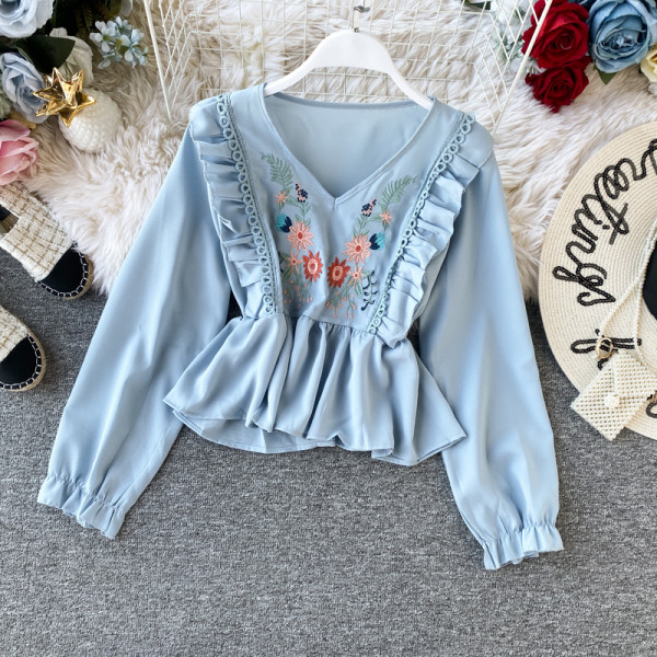 Modern női ing hímzéssel és hosszú ujjú öt színben