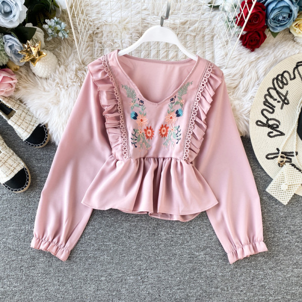 Modern női ing hímzéssel és hosszú ujjú öt színben