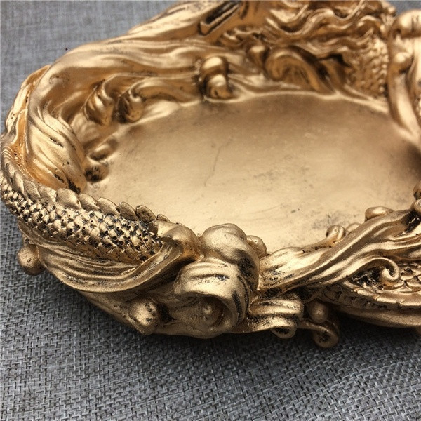 Vintage στυλ τασάκι ρητίνη με χρυσό σχεδιασμό δράκων