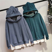 Καθημερινό γυναικεία φούτερ με κουκούλα και κορδόνια σε μπλε και πράσινο χρώμα