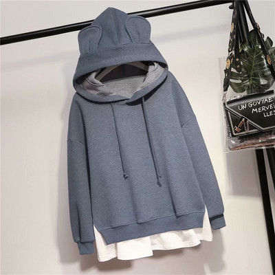 Καθημερινό γυναικεία φούτερ με κουκούλα και κορδόνια σε μπλε και πράσινο χρώμα