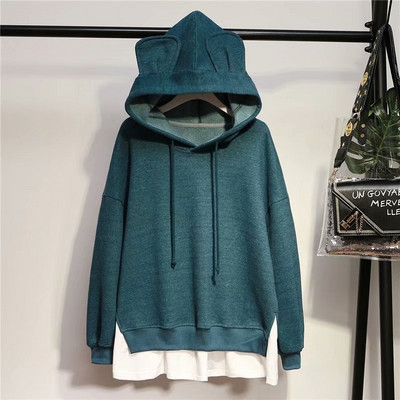 Καθημερινό γυναικεία φούτερ με κουκούλα και κορδόνια σε μπλε και πράσινο χρώμα