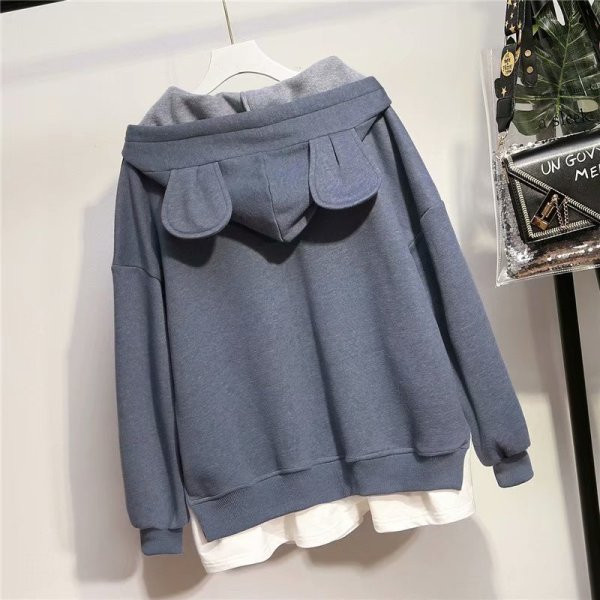 Καθημερινό  γυναικεία φούτερ με κουκούλα και κορδόνια σε μπλε και πράσινο χρώμα