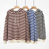 Nappali női csíkos pulóver kapucnival és nyakkendővel három színben