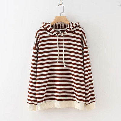 Nappali női csíkos pulóver kapucnival és nyakkendővel három színben