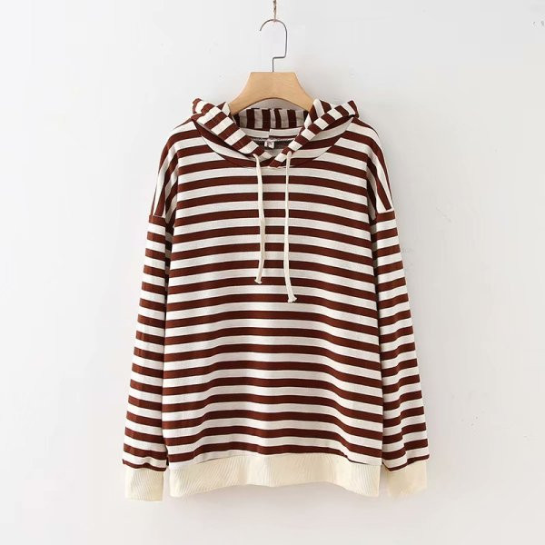 Nappali női csíkos pulóver kapucnival és nyakkendővel három színben