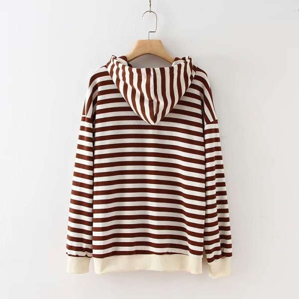 Nappali női csíkos pulóver kapucnival és nyakkendővel három színben