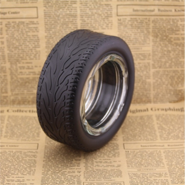 Γυάλινο σταχτοδοχείο σε σχήμα  ρόδα από καουτσούκ